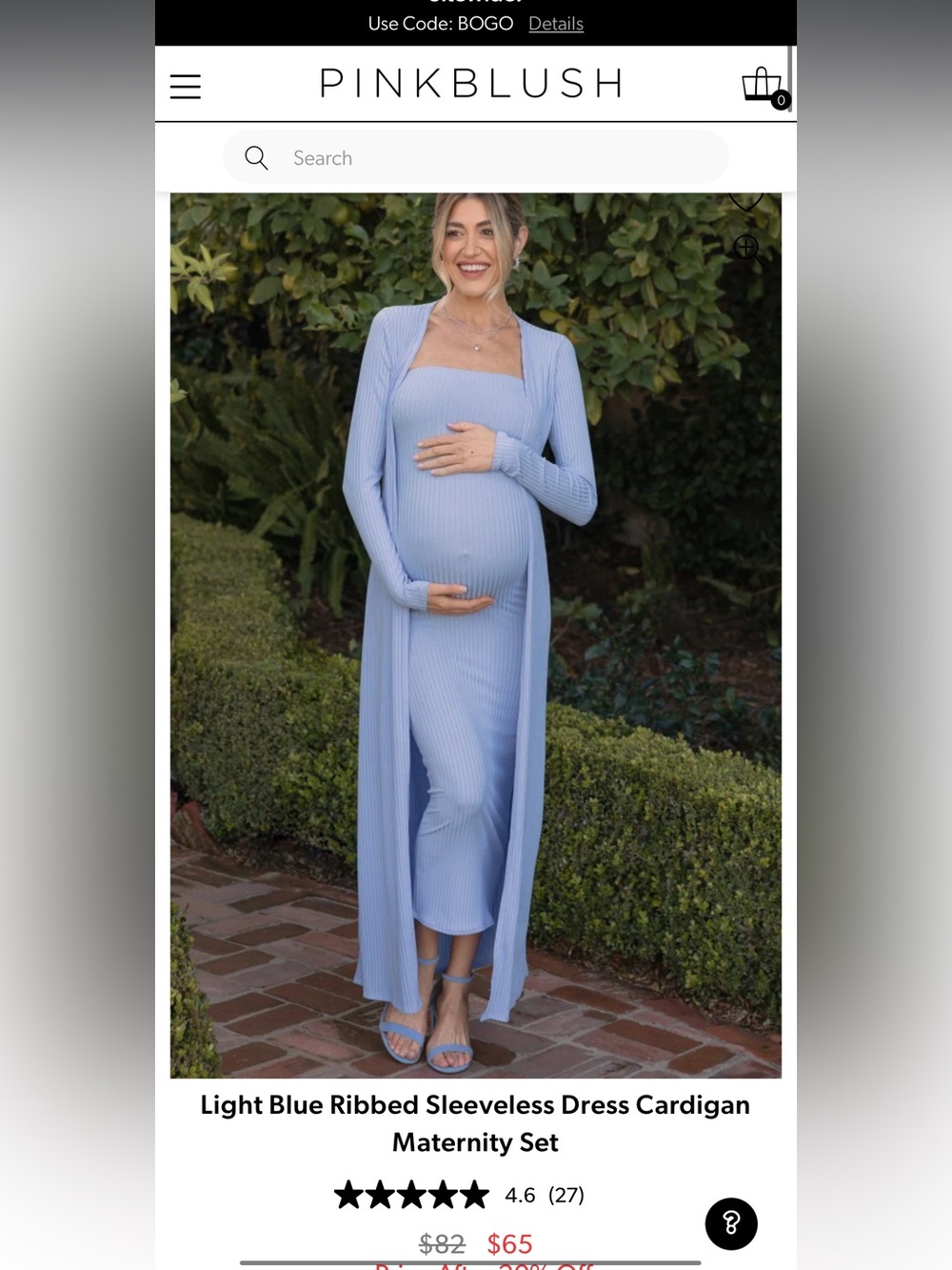 PinkBlush Light Blue Ribbed Sleeveless Dress Cardigan Maternity Set